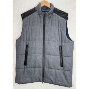 VINCE Men's Quilted Puffer Vest Lamb Leather Wool Fully Lined Full Zip Size L